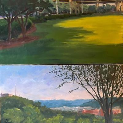 Pair of Larry Griggs Oil Cincinnati Landscapes, Unsigned 