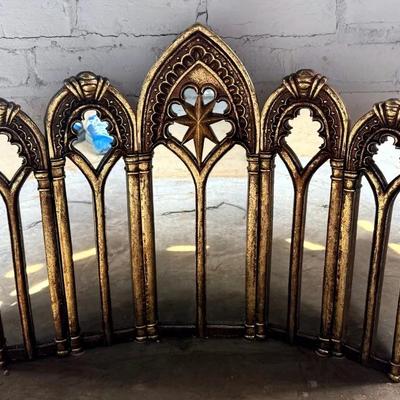 5-Panel Gilded Folding Gothic Table Mirror Or Decor Panel