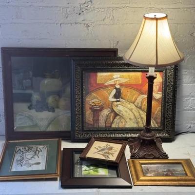 Home Decor (7 Pieces) With Table Lamp & Assorted Framed Artwork 