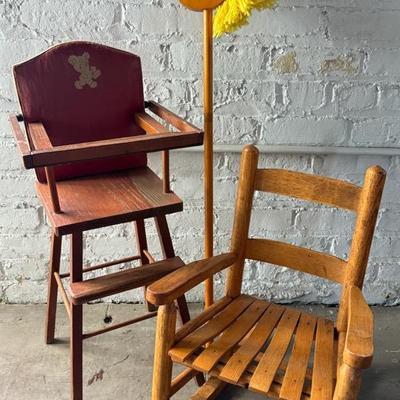 Children’s Furniture Trio With Pla-Doll High Chair, Rocker & Wooden Stick Horse
