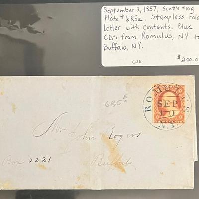 Rare 1857 Postal History Cover With Scott’s #10A, Plate #6R5e
