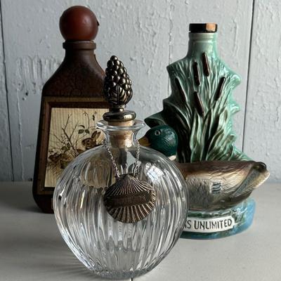 Jim Beam Ducks Unlimited and Other Decanter with a Mikasa Crystal Decanter