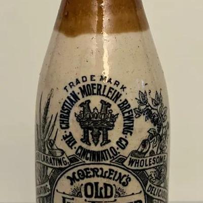 Antique Christian Moerlein’s Old Jug Lager Crock Bottle, Cincinnati, Ohio