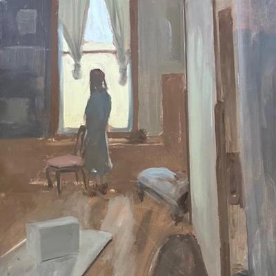Larry Griggs Unframed Oil on Canvas, Monochromatic Interior