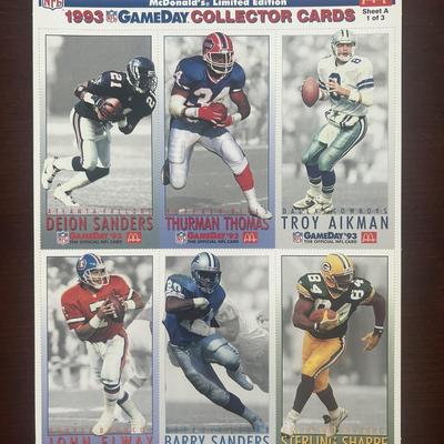 1993 McDonalds Football Cards. Uncut Sheets. Barry Sanders, Dan Marino, Jerry Rice, and More