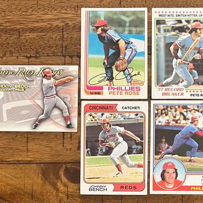 5 Collectible Pete Rose - Johnny Bench Baseball Cards