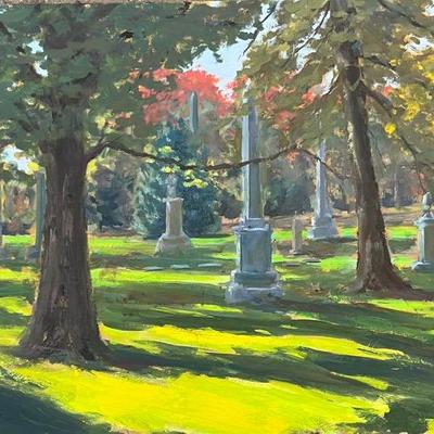Larry Griggs Unframed Oil on Canvas, Spring Grove Cemetery 