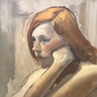Larry Griggs Unframed Oil on Canvas, Woman with Red Hair