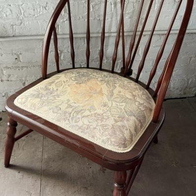Brace-Back Windsor Chair With Padded Inlaid Floral Upholstery Seat