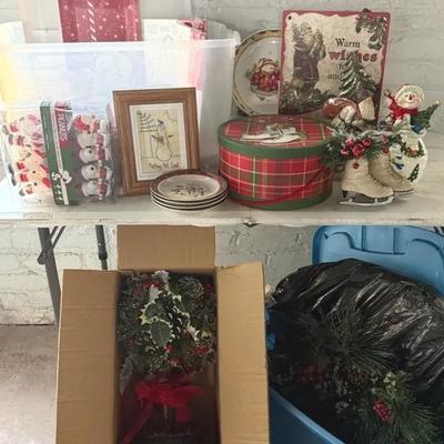 Christmas Decor Cleanout With Boxed Ornaments, Wreaths, Topiaries, Etc