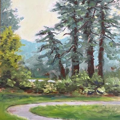 Larry Griggs Unframed Oil on Canvas, Curving Path with Conifers