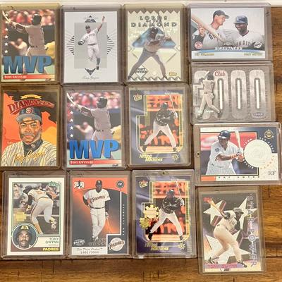 13 Collectible Tony Gwynn Baseball Cards, Bat Relic