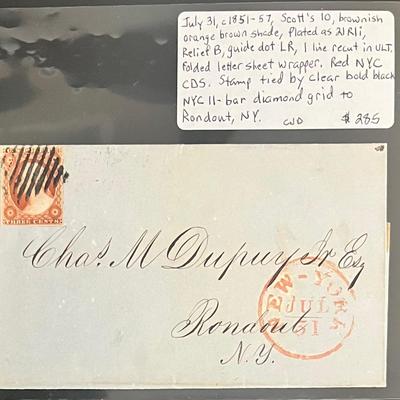 Rare 1851-57 Postal History Cover With Scott’s #10, Plate#21RIi