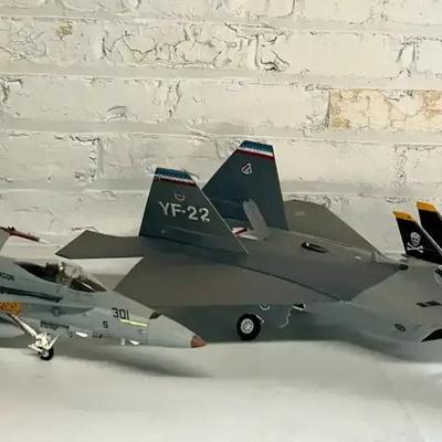 Plane Models with 1/48 Scale Grumman F-14 Tomcat, Lockheed YF-22 and Hasegawa F/A-18D Hornet