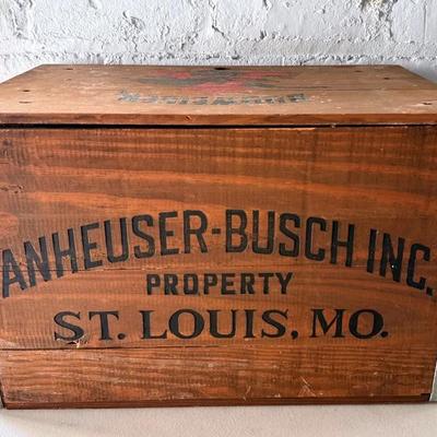 Vintage Anheuser-Busch Wooden Beer Crate, Advertising Piece W/ Checkerboard Lid