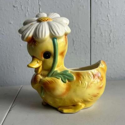 Vintage Painted Ceramic Duckling Planter