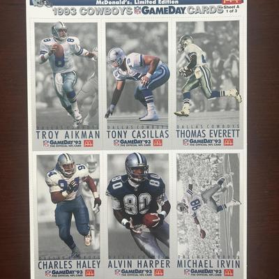1993 McDonalds Football Cards. Uncut Sheets. Cowboys/Lions. Troy Aikman, Barry Sanders, and More