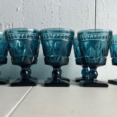 Set of Eight Vintage Indiana Glass Colony Park Blue Goblets