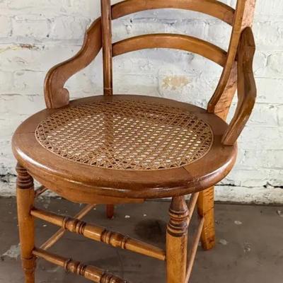 Victorian Birch Wood Side Chair With Caned Seat