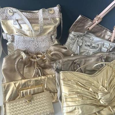 Gold Leather Handbags and Clutches 