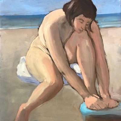 Larry Griggs Unframed Oil on Canvas, Girl at the Beach