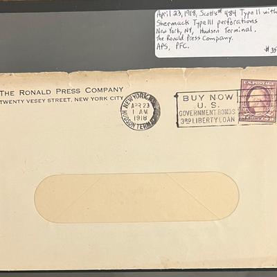 Scarce 1918 Postal History Cover With Scott’s #484 Type II W/Shermack Perfs
