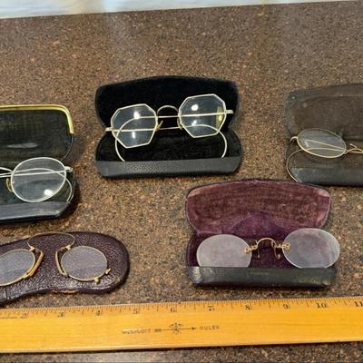 Set A Five Vintage Sets Of Eyeglasses In Cases