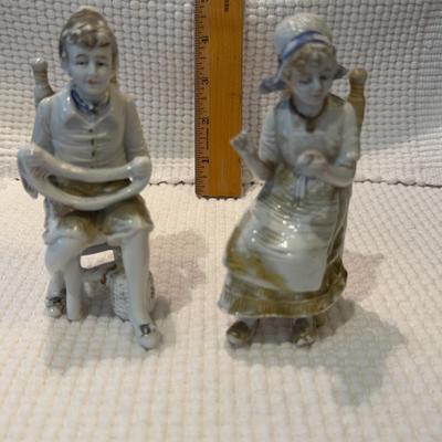 Bisque porcelain figurines Man And Woman Seated Set Of Two