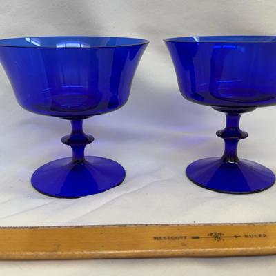 Mid Century Cobalt Blue Glass Desert Bowls Set Of 2 