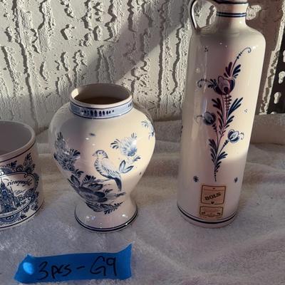 Three Pieces Of Hand-Painted Stoneware From Holland
