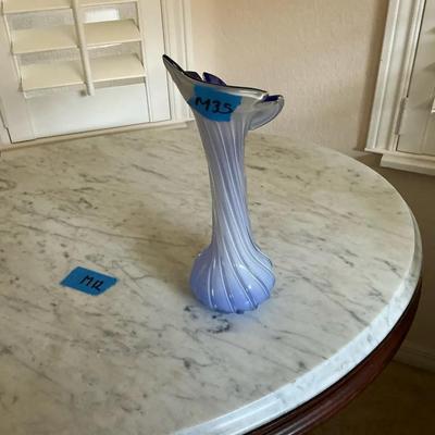 Blue Spiral Glass Flower Vase 12in