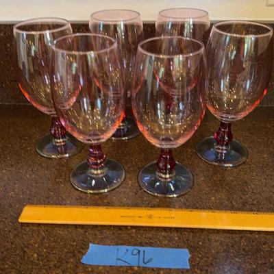 Set Of Six Pink Iridescent Tea Glasses
