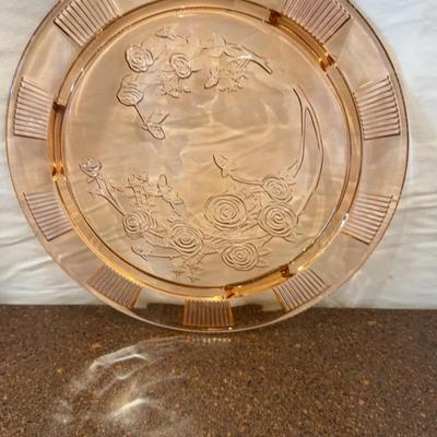 Rose Of Sharon Depression Glass Cake Plate Vintage 1935