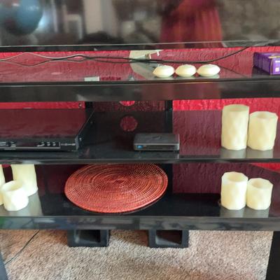 Tv Stand 56x23x21 - Glass And Metal Does Not Include Items In Or On