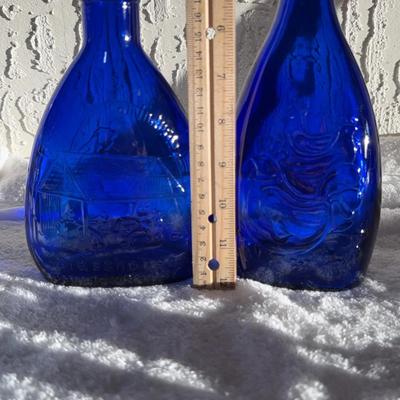 Set Of Two Cobalt Blue Glass Bottles