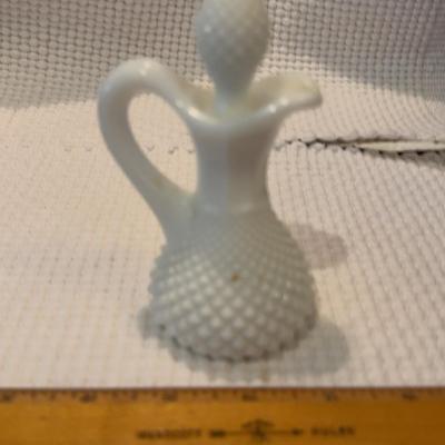 Vintage White Milk Glass Hobnail Small Cruet-5"