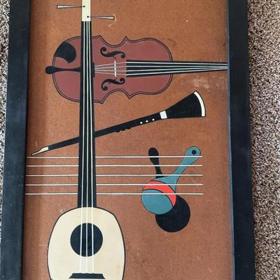 Musical Instrumentshand Painted On woodboard by Wieland 21 1/2 x 39