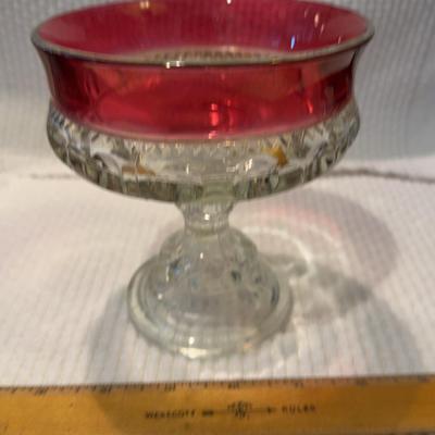 Tiffin, King’s Crown Thumbprint, Ruby, Red Compote Candy Glass Dish