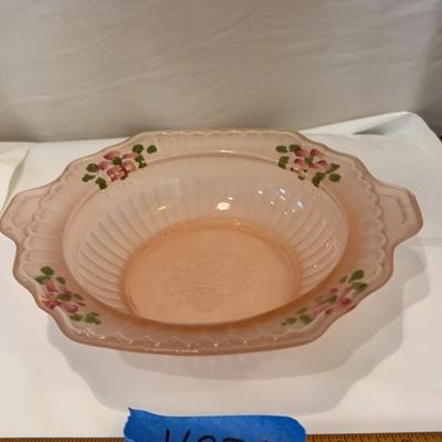 Hand Painted Pink Depression, Glass Bowl
