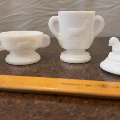 Vintage Milk, Glass Lamb Themed Jars With Lids