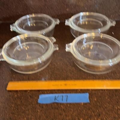 Four Glass Pyrex Storage Dishes With Lids