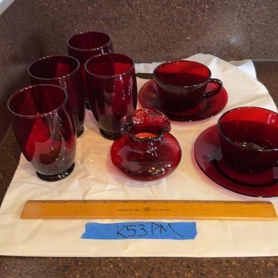 Nine Piece Cranberry Glass Set