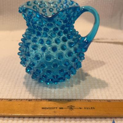 Hobnail Glass Pitcher Blue