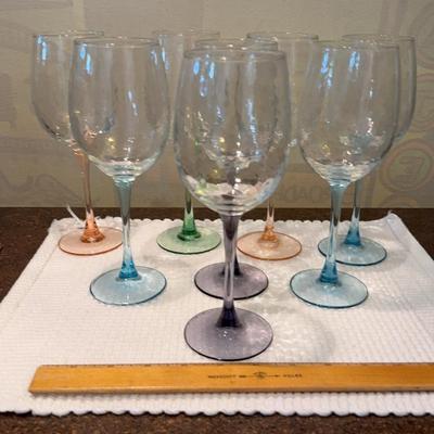 Set Of Eight Colored Hammered Glass Stemware