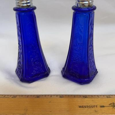 Mid Century Cobalt Blue Glass S&P Shakers 
