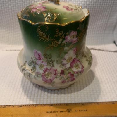 Limoges Pink And White Dogwood Gold Enamel Biscuit Jar