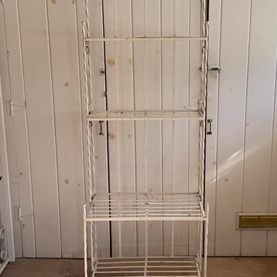White Wrought Iron Shelf – 4-Tier Open Back Stand