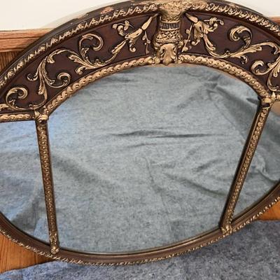 Ornate Oval Wall Mirror | Wood & Gilt Scrollwork Frame | Vintage Accent | 38" Diameter
