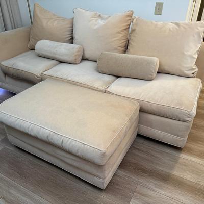 Velvet Sofa with Matching Ottoman – Plush Cushions & Bolster Pillows