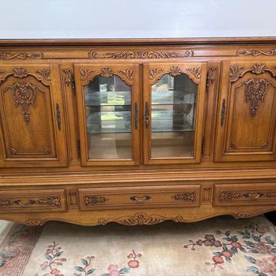 Belgian Michell Gold’s Cabinet | Ornate French Provincial Style China Cabinet with Carved Details